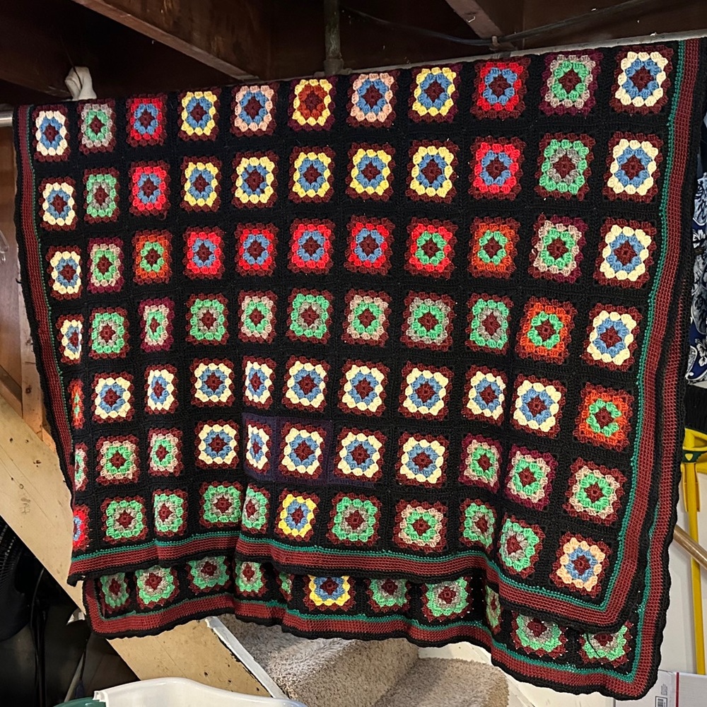 Vintage Hand Crocheted Granny Square Afghan